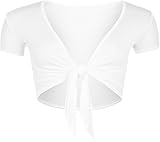 WearAll New Ladies Tie Up Shrug Crop Top Womens Short Sleeve Stretch Open Top White 8/10