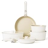 RIOVARM Induction Non Stick Frying Pan and Pot Set with Lids, Ceramic Coated Cookware Set with Detachable Handles, Stackable Kitchen Cookware with Removable Handles, Camping Frying Pan Set, PFOA Free