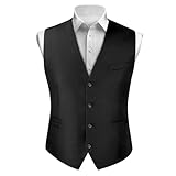 BSBUY Black Men's Suit Vest for Wedding, Party, Waiters, Bar Staff - V-Neck Button-up 1920s Fancy Dress Costume