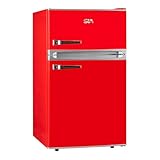 SIA RFM88R 88L Freestanding Under Counter Red Retro Fridge Freezer, Adjustable Thermostat, Interior LED Light, 2 Years Parts and Labour Guarantee