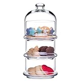 Queensway Home & Dining 3-Tier Glass Cookie Jar with Dome Lid - Elegant Stackable Display for Cupcakes, Sweets, Nuts and Treats - Durable Clear Glass Container - Space-Saving Design, 26cm Tall