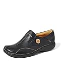 Clarks Womens Un Loop Loafers, Black Leather, 6 UK