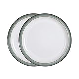 Denby - Regency Green Dinner Plates Set of 2 - Dishwasher Microwave Safe Crockery 26.5cm - Green, White Ceramic Stoneware Tableware - Chip & Crack Resistant Large Plates