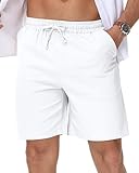 LVCBL Linen Shorts Men's Shorts with Pockets Bermuda Shorts Casual Wear White 3XL