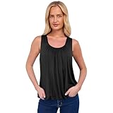NetSetUK Women Bubble Hem Straps Vest Top Sleeveless Round Pleated Scoop Neckline Vest Summer Ladies Loose Fit Elasticated Camisole Swing Waist Top Black