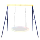 COSTWAY Metal Swing Frame, A-Frame Swings Stand with Ground Stakes, Carabiners & Foot Caps, for Garden Park Playground, Frame Only (Blue + Yellow)