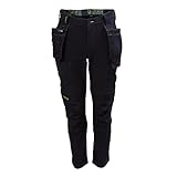 Apache Men's Calgary Work Trousers | Black 32W x 33L | Slim Fit Stretch Utility Pant | Cordura Holster Cargo Pockets | Comfortable Elasticated 4 Way Stretch