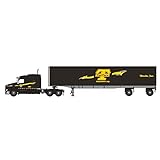 Peterbilt Model 579 with 72" Mid-Roof Sleeper and 53' Utility Roll Tarp Spread-Axle Trailer Black 1/64 Diecast Model by DCP/First Gear 60-0479