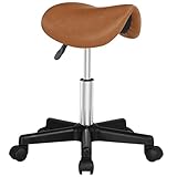 Yaheetech Saddle Stool Adjustable Rolling Salon Chair Swivel Rolling Wheels & Ergonomic for Hairdressing Massage Tattoo Spa Saddle Brown