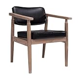 Retro Solid Wood Backrest Chair with Leather Cushion for Hotel/Cafe/Dining Room Comfortable Armrest Chair with Old fashioned Charm (Color: Honey)
