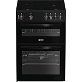 Indesit ITE6VMB 60 cm Electric Ceramic Cooker – Freestanding Cooker with Ceramic Hob, Fan Oven and Grill, Black, Easy Clean Enamel Interior, A Energy Rated, Double Oven Design