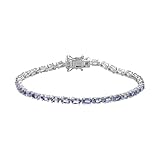 Tanzanite Tennis Bracelet with Box Clasp in Rhodium-Plated Sterling Silver – Elegant Violet-Blue Gemstones - 8.00 Ct
