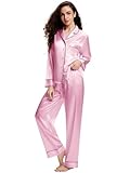 LONXU Womens Satin Pajamas Set Pink XL