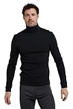 Mountain Warehouse Meribel Mens Thermal Baselayer Top - Combed Cotton Sweater, Roll Neck Jumper, Breathable, Quick Drying & Fitted Sleeves - for Everyday Use Black XL