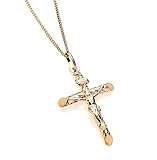 Old English Jewellers 9ct Yellow Gold on Silver Patterned Crucifix Cross Pendant + Chain 16 18 20 inch (18)