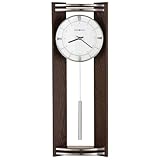 Howard Miller Deco Wall Clock 625-695 – Black Coffee Finish, Angled Side Panels, Glass Crystal, Silver Finished Cylindrical Pendulum Bob, Quartz Movement