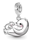 Mother and Baby Polar Bear Hugging Charm 925 Silver Charm Compatible with Pandora Charms, Trollbeads, Chamilia, Biagi and Many Other UK Charm Bracelets.