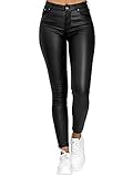 Wet Look Faux Leather Leggings for Women Vintage Stretchy High Waist Slim Fit Shaping Butt Push Up Leather Trousers (A-Black, S)