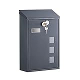 SONGMICS Post Box, Wall Mounted Letterbox, Mailbox, Copper Lock Cylinder with Swivel Cap, Viewing Windows, Nameplate, Easy to Install, 11.5 x 25.5 x 39.5 cm, Anthracite Grey GMB031G01