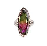 Watermelon Tourmaline Quartz Ring For Women 925 Sterling Silver Handmade Weddin Engagement Bridesmaid Cute Gift For Her Large Oval Gemstone Ring Tourmaline Solitaire Jewelry Boho Designer Ring By NKG