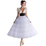 Shimaly Women's 4 Tiers Plus Puffy Petticoat 30" tea length Underskirt Midi Crinoline Tulle Petticoat Half Slip, White, M-L