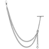 Tiong Silver Men's Pocket Watch Chain Metal Alloy Vintage Albert T-Bar Watch Chain Link Vest/Suit for Your Pocket Watches/Pendant