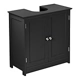 Taylor & Brown Under Sink Bathroom Cabinet Storage Cupboard Organiser Free Standing Wooden Sink Storage Unit Basin with Shelf, Black 60cm x 30cm x 60cm