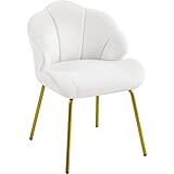 Yaheetech Velvet Armchair, Accent Tub Chair with Metal Legs, Cute Vanity Chair with Shell Shaped Backrest for Living Room/Bedroom/Makeup/Office, White