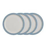 Denby - Elements Medium Blue Plates Set of 4 - Dishwasher Microwave Safe Crockery 22cm - Blue, White Ceramic Stoneware Tableware - Chip & Crack Resistant Lunch Plates