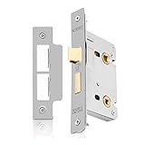 XFORT® Satin Chrome Bathroom Lock 65mm for Internal Wooden Doors, Mortice Door Lock for Bathroom, Door Latch Mechanism and Thumbturn Locking Door Security, CE Approved and Fire Rated Protection