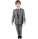 Boys Suits Boys Grey Suit 5 Piece Wedding Party Formal Outfit Pageboy (0-3M - 14Yrs) (9-10 Years)