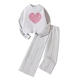 Kids Tracksuit Set Girls Long Sleeve Crop Top Pullover Sweatshirt and Trousers Clothing Sets for Girls Trendy Spring Winter Cute School Casual Jogging Sport Streetwear 5-12 Years (Grey, 7-8 Years)