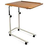 Eazy Overbed Table with Wheels – Height Adjustable Bedside Table with Tilting Top, Lockable Castors & Raised Edges – Rolling Bed & Chair Table for Meals, Laptop, and Elderly Care