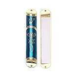 BRTAGG Mezuzah Case with Double Sided Tape, 14cm Tall, Blue & Gold, Easy Peel and Stick Mezuzah Cover (for 10cm Scroll)