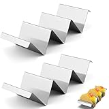 ZHjuju Taco Holder,2 Pcs Stainless Steel Taco Holder Stand Solid Taco Trays with Handles Metal Taco Holder for Taco Shells Durable Taco Stand for Home and Restaurant Easy to Clean Silver