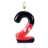 Red Black Birthday Number Candle, Cartoon Theme Birthday Candles Numbers Paraffin Red Mouse Birthday Number Candle Cake Topper for Anniversary Birthday Party Decorations (Number 2)