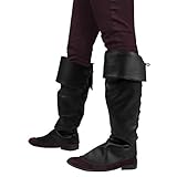 SoWest Black Pirate Boot Covers – Adult Unisex Faux Leather Costume Tops | Medieval & Renaissance Boots Cover for Sailor, Steampunk, and Warrior Cosplay | Fancy Dress Accessory One Size Fits All