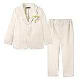 LOLANTA 2PCS Boys Linen Suit Jacket Trousers Set, Kids Linen Formal Suit Blazer & Trousers Set, Wedding Christening Ceremony Prom Suits Birthday Party Pageboy Outfit, Beige, 5-6 Years, 120