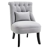 HOMCOM Fabric Single Sofa Dining Chair Tub Chair Upholstered W/Pillow Solid Wood Leg Home Living Room Furniture Grey