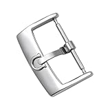 ROUHO Men's Stainless Steel Watch Buckle - Leather Strap Replacement Pin Buckle for Omega Seamaster Speedmaster De Ville-Silver 18mm