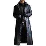 Maiyifu-GJ Mens Retro Faux Leather Trench Coat Full Length Steampunk Long Overcoat Vintage Open Front Cardigan Jacket, Black, L