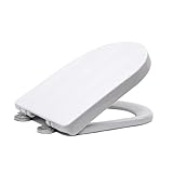 Premium D Shape Soft Close Toilet Seat with Adjustable Stainless Hinge, Quick Release, Easy Top Fixing, Anti-Bacterial Cover for Family Bathroom, White