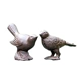 Darthome Set Of 2 Cast Iron Bird Garden Ornaments Antique Rustic Brown Robin Figurines