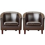 1home Upholstered Tub Chair Set of 2, Faux Leather Bucket Armchair for Dining Living Room Reception (Brown)
