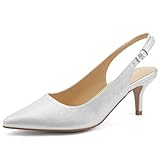 Greatonu Pointed Toe Sandals Slingback Kitten Heel Pointed Toe Pumps Silver