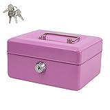Time to Sparkle 6 inch Small Lock Box Money Safe with Tray for Cash Metal Saving Box Lock and Key with Stainless Steel Handle 15 * 12 * 8cm Pink