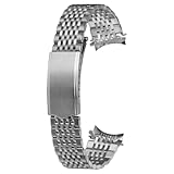 ROUREOX 9-Bead Stainless Steel Replacement Watch Strap，Curved End Solid Metal Watch Band for Omega De Ville 424/Vintage Seamaster-Silver 18MM