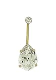 9ct Yellow Solid Gold Large Pear shaped Swarovski Stone Austrian Crystal Belly Bar