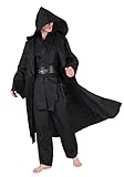 SINSEN Adult Jedi Costume 4PCS SW Obi Wan Hooded Robe Cloak Kenobi Top Pant Belt Cosplay Uniform Set for Halloween Party Men Black (XX-Large)