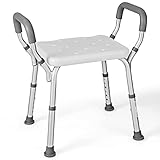 COSTWAY Shower Chair, 6 Positions Adjustable Bathtub Shower Stool with Detachable Handrails, Elderly Handicap Disabled Bathroom Non-Slip Chair Bench Seat (Grey+White, 59 x 41 x 54-67cm)